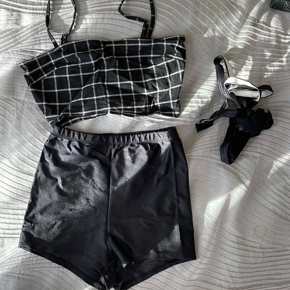 Black Shorts with plaid top